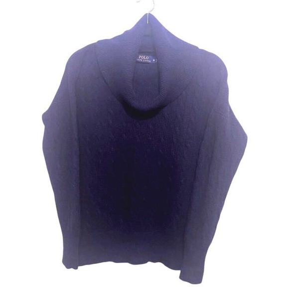 Polo Ralph Lauren Merino Wool Cable Knit Cowl Neck Navy Sweater Women's size M - Picture 1 of 5